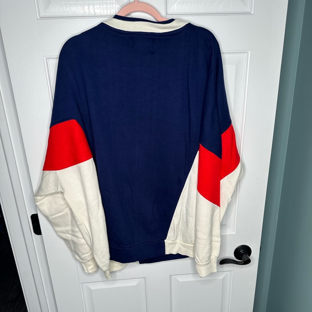 Big Man Shades Colorblock Sweatshirt Red White Navy 90s Retro Acrylic Pullover - Picture 3 of 10